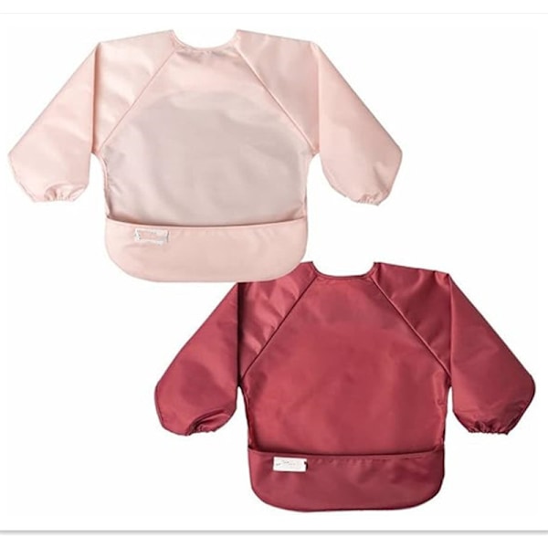 Sølefri baby-smekker, 4-pak langarmet smekkesett, vanntett smekker for småbarn, maskinvaskbar, pin