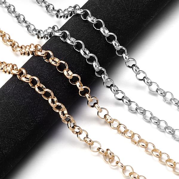 10x3,3mm - 5m guld aluminium kantkæde krydskæder led kabel O-formede kæder halskæde kædeled sølv