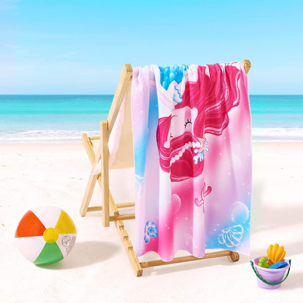 Sjöjungfru Barn Strandhandduk - 70x150cm Sjöjungfru Handdukar för Flickor Snabbtorkande Simhandduk Strandfilt Ultr
