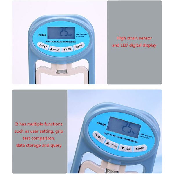 Blå Greppstyrketestare, 180 kg Digital Hand Dynamometer Greppstyrkemätare USB LCD-Skärm Handhantel