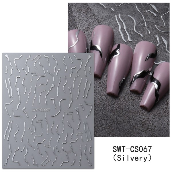 10 Aurora Line Nail Art Stickers - Silver Självhäftande Nail Stick