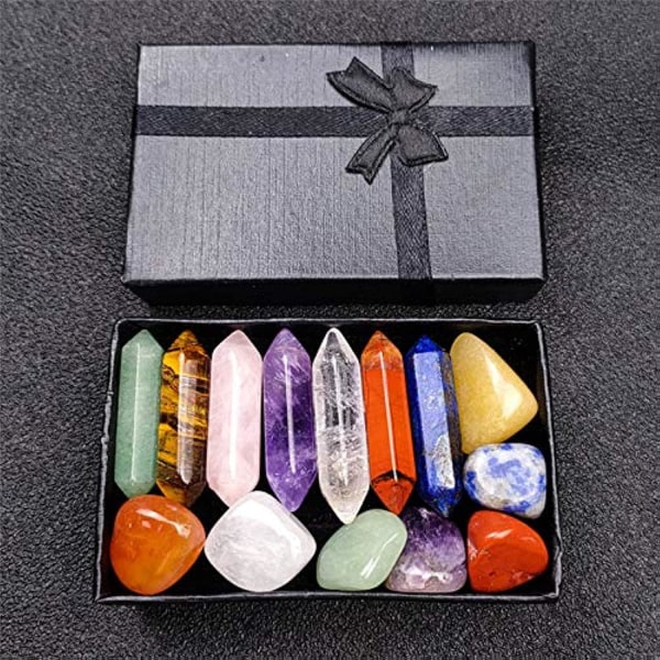Premium Healing Crystals Kit i presentförpackning - 7 Chakra Set Tumbled S