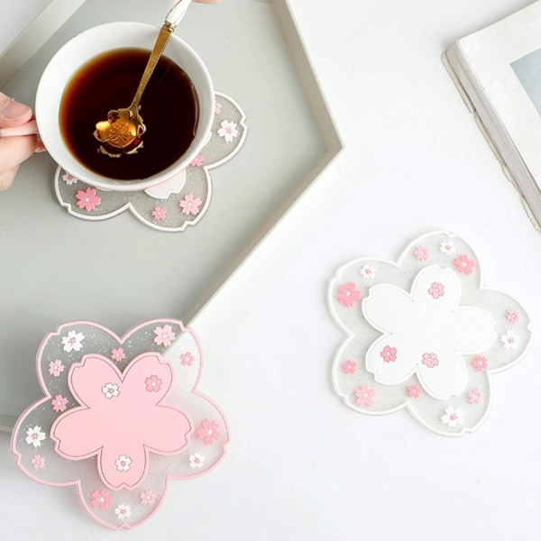Diameter 11,5 cm, 2 st. PVC-underlägg i mjukt Sakura-material, bordsskydd, mattor för hemmet, jul- och bröllopsdekoration, värmebeständiga platsmattor för matsal