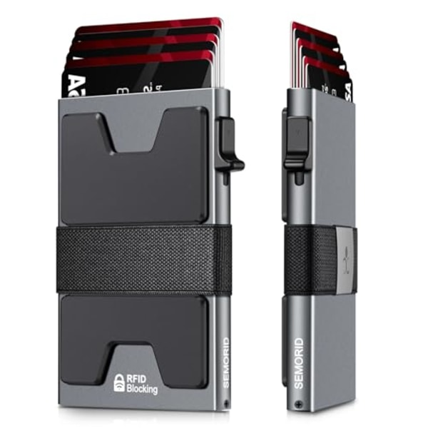 Smal Plånbok i Aluminium för Män, Hållbar Utbyggbar Bakplatta, RFID-Blockering Minimalistisk Metall Pop Up Plånbok, Rymmer 14 Kort