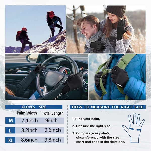 XL Thermal för vinter, vindtäta vattentäta handskar Anti-s