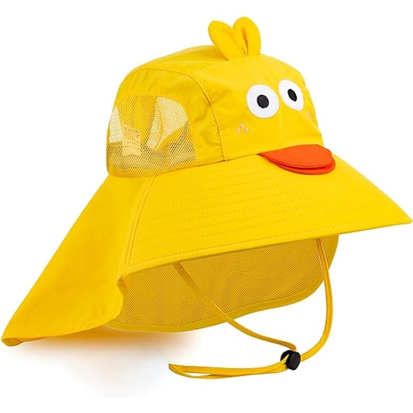 (Yellow Duckling) 1pcs Children's Sun Hat UPF 50+ Boys Girls Protective Hat Wide Brim Beach Hat with