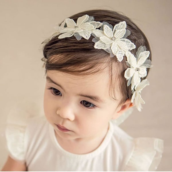 (Style 1) Cute bow headband for baby girls, soft lace flower headband, newborn toddler children hair accessories