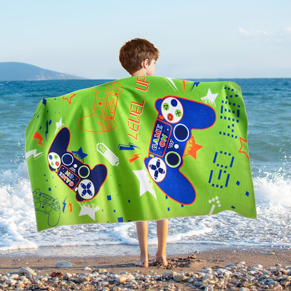 Game Kids Strandhåndklæde - 70 x 150cm Game Sand Free Håndklæder til Drenge Bad Pool Camping Rejse Håndklæde Qui