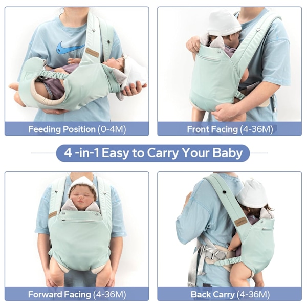 (Blå) Passer til 15-33 lbs Baby Carrier Nyfødt til Toddler, Ergonomisk Baby Carrier, Justerbar Baby Carrier, Åndbar Cotto