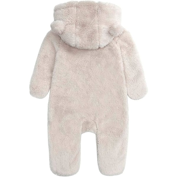 (Beige) Nyfødt Onesie Hette Fleece Onesie Lang Ermet Onesie Yttertøysett