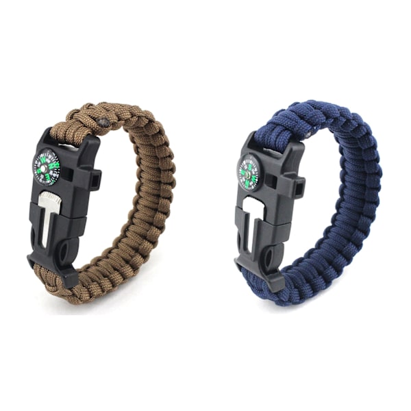 (C)2 st 5-i-1 Paracord Överlevnadsarmband med Eldstarter