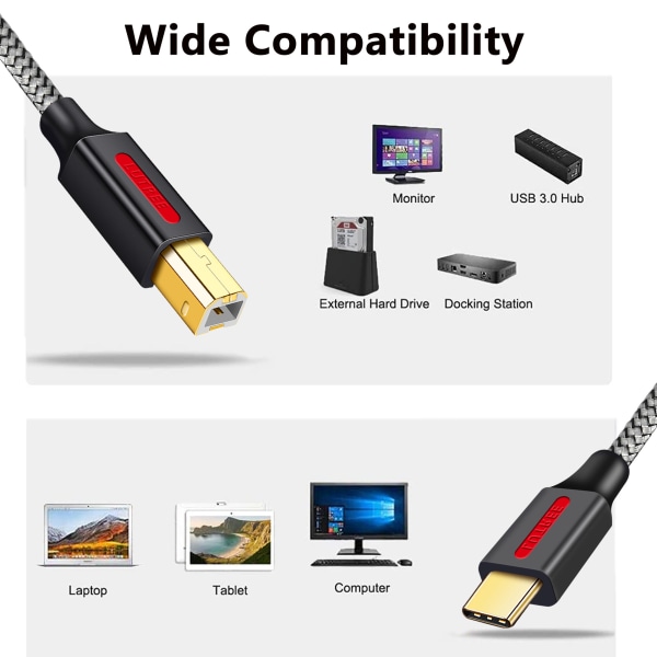 Typ-C till USB 2.0 BM fyrkantig port skrivarkabelförlängning för bärbar telefon print datakabel