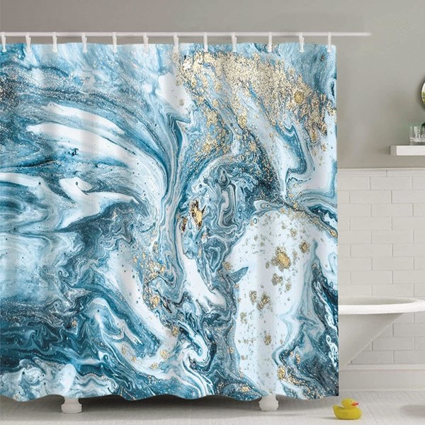Marmor duschdraperi blå abstrakt akvarell spiral textur mineral
