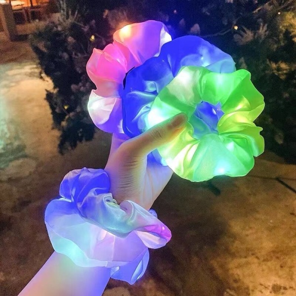 LED Light Up Scrunchie 6 delar Lysande elastiska hårband Lysande hårband för hästsvans för Neon Halloween Jul Födelsedag Nyår