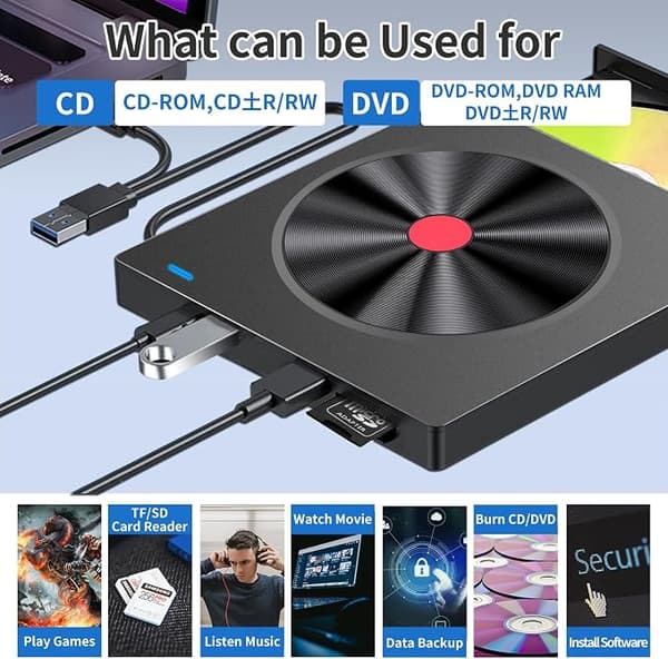 Extern CD/DVD-brännare USB 3.0 LMEN Bärbar Extern CD-R