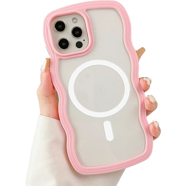 iPhone 14 Pro - Magnetisk gennemsigtig cover til iPhone 14/14 Pro/14 Pro Max Kompatibel med MagSafe, Pink Cute Transpare