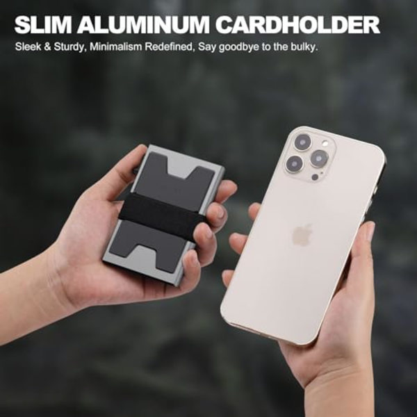 Smal Plånbok i Aluminium för Män, Hållbar Utbyggbar Bakplatta, RFID-Blockering Minimalistisk Metall Pop Up Plånbok, Rymmer 14 Kort