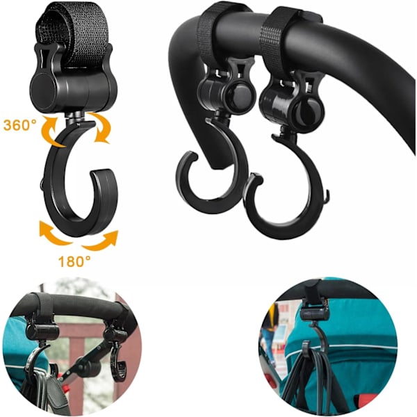 2-pack svarta barnvagnsklämmor barnvagnsklämmor barnvagnskrokar barnvagnskrok
