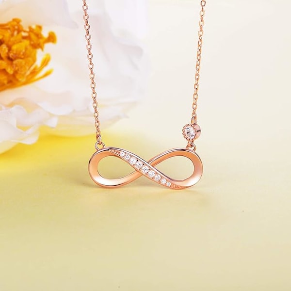 (Rose Gold) Infinity Halskjede 925 Sterling Sølv Halskjede Kjærlighet Anheng Platina Belagt Dame Halskjede, 8-Formet Hul Diamant