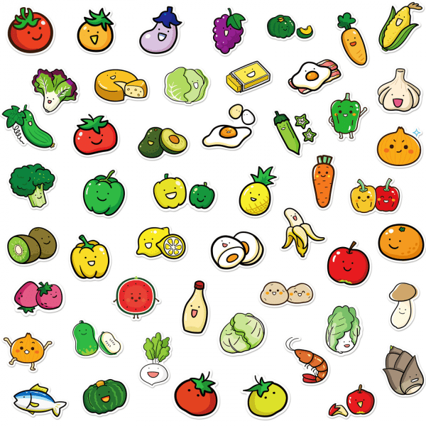 50 frukt- och grönsaksklistermärken