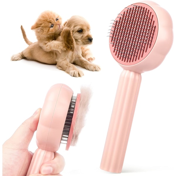 Hund- och kattborste, självrengörande, långt kort hår i One-Touch-design, massagekammar och Effective R