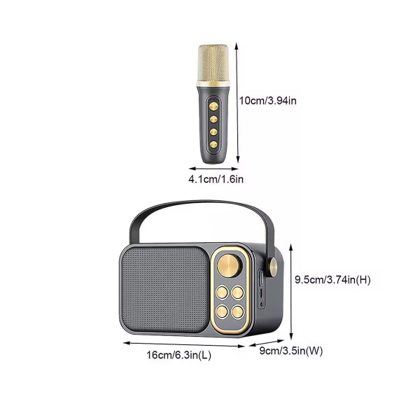 Retro karaoke subwoofer högtalare 2 mikrofoner Bluetooth 10W hem