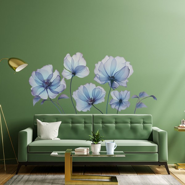 Blå blommande blommiga väggdekaler sovrum vardagsrum TV-bakgrund heminredning