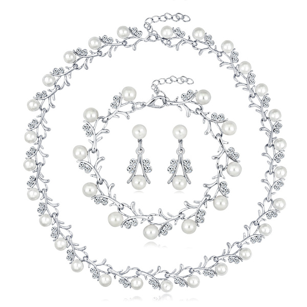 Pärlhalsband Set, Legering med Diamant Halsband, Örhängen och Thr