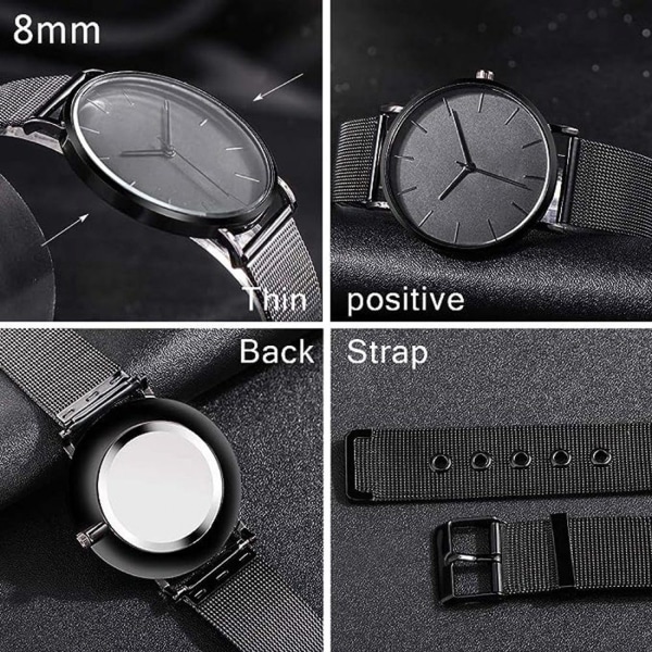 Svart Minimalist Analog Quartz Watch för män