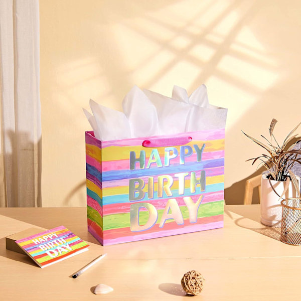 1 large gift bag with card 33*26*12cm (colorful happy birthday)