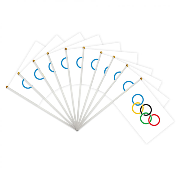 10 Pcs Olympic Games Small Hand-held Flag, Olympic Mini Five-ring Hand-held Flag