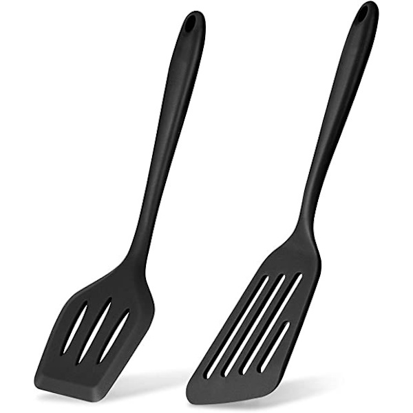 Spatelset i livsmedelsgodkänd silikon med spår - 2-pack - Köksredskap för matlagning, värmebeständiga, non-stick, robust rostfritt stål inuti