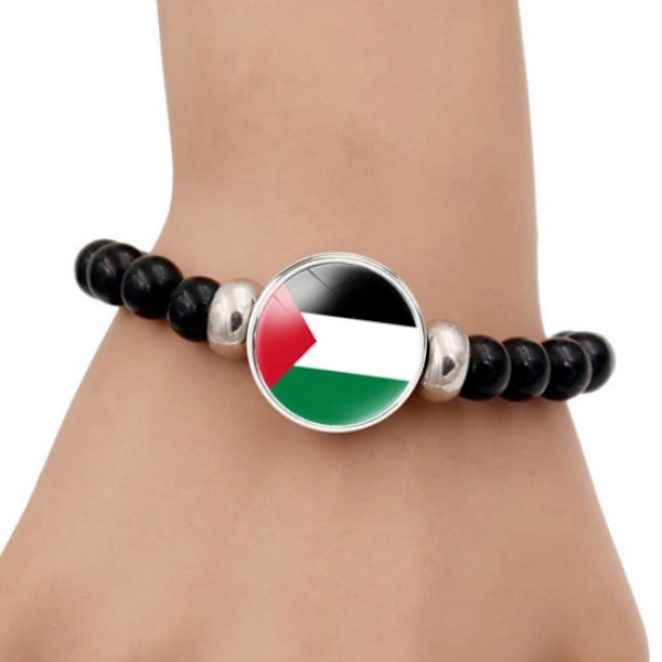 Palestina Time Jewel Flag Armband Herr & Dam Svart Pärlor