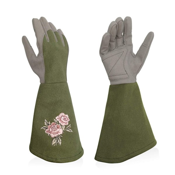 (M)Green Gardening Gloves Women Long Sleeves in Leather, Long Work Gloves Gauntlet Thorn Proof for Yard Garden Agricultu