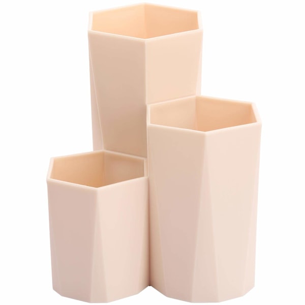 (Khaki) 1pc Plastic Makeup Brush Holder Storage Box, 3 Slots Cosmetic Storage Makeup Brush Cup, Plac