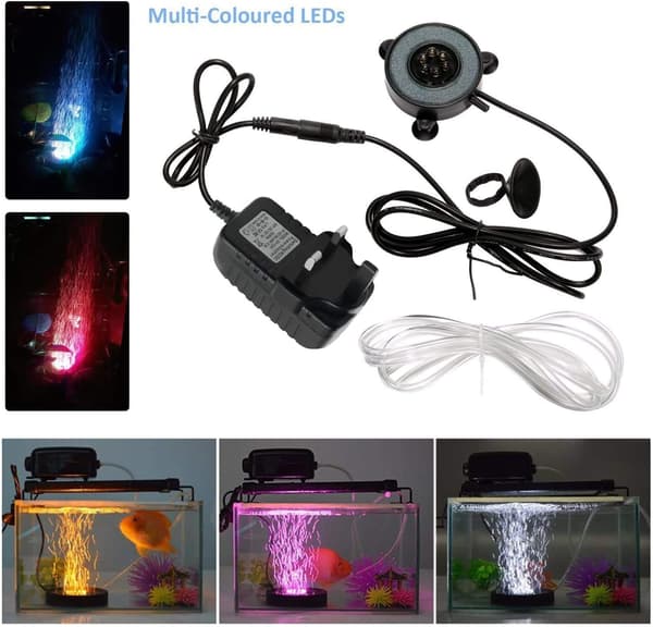LED Aquarium Fish Tank Air Stone Light, Multicolor Bubble Disc fo