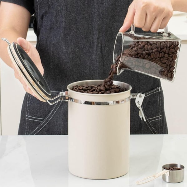 (Beige) Kaffe pulver lufttät burk skafferi förvaringshyllor att ta med behållare med lock lufttäta matbehållare kaffebönbehållare