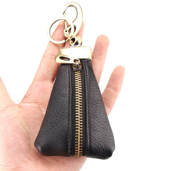 Vintage lädernyckelpåse Nyckelväska för män Liten plånboksnyckelväska Case Mini Myntväska i äkta läder Svart Färg