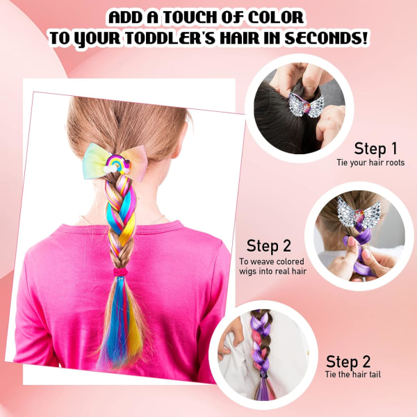 6 st färgade flätor hårförlängningar för barn med gummiband P