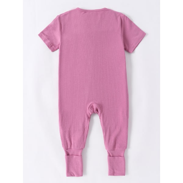 (M) Rayon tillverkad av bambufiber baby pyjamas, sommar kortärmad fotlös onesie, tvåvägs dragkedja pyjamas