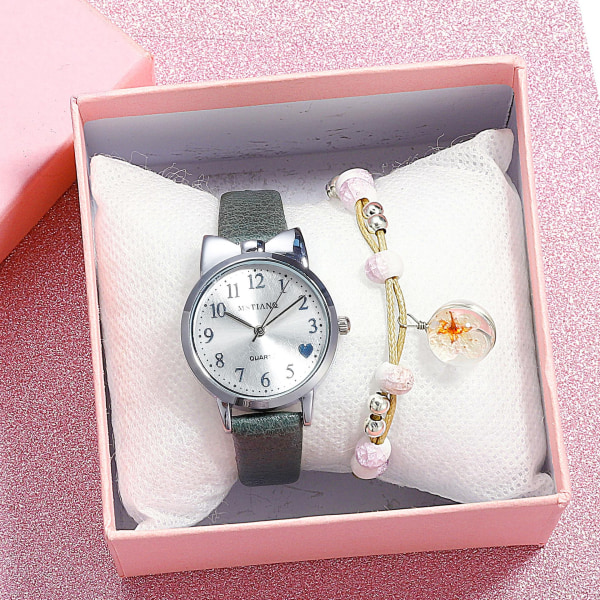 Watch silverpläterade set innehåller watch med läderband