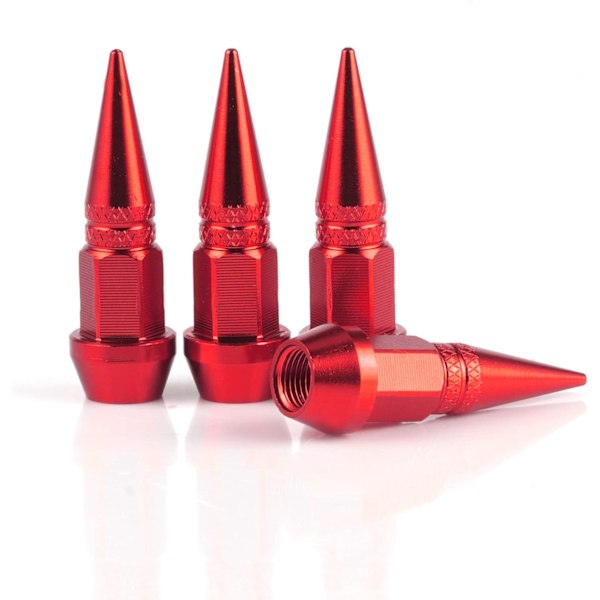 (Red) 4 Pieces 45mm Spiked Aluminum Valve Stem Caps, Dustproof Tire Wheel Covers for Cars, SUVs, Trucks, Bicycles and Motorcycles