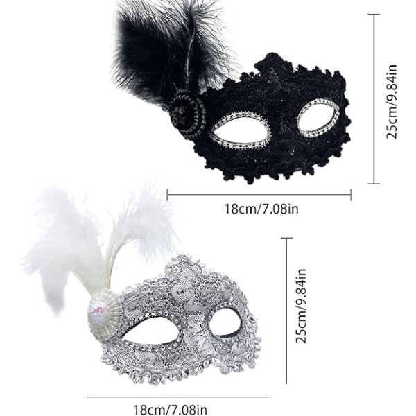 Paket med 2 venetianska fjädermasker för kvinnor för fest, cosplay, ca