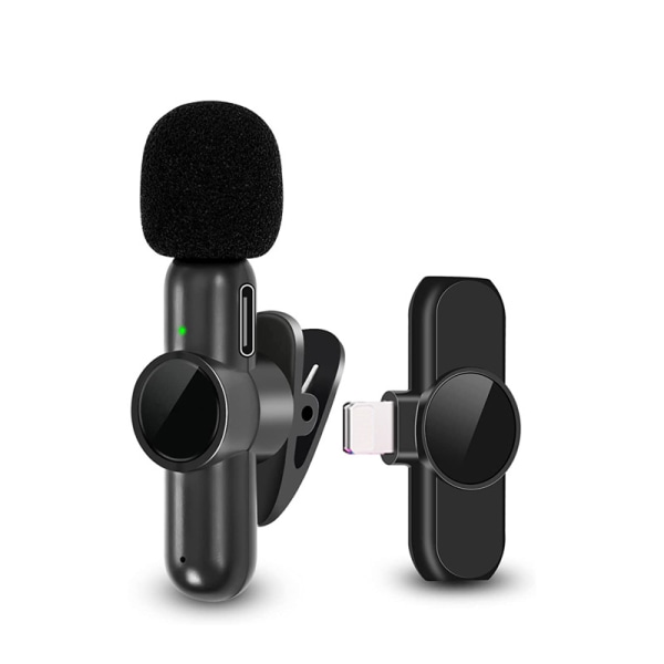 Mikrofon Trådlös lavaliermikrofon, minimikrofon för smartphone, automatisk synkronisering, ingen APP och Bluetooth krävs