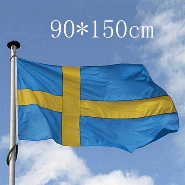 Sveriges flagga - 150x90 cm - Svenska flaggan 100% polyester med integrerade metallöglor