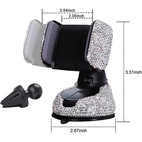 (Hvid) Biltelefonholder, 360° Justerbar Universal Rhinestone Krystal Biltelefonholder Tilbehør, Velegnet til Forrude Dashboa