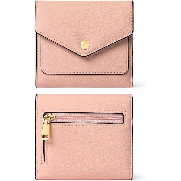 Light Pink-Small Wallet for Women Leather RFID Blocking Credit Card Holder Organizer Mini Bifold Zipper Coin P