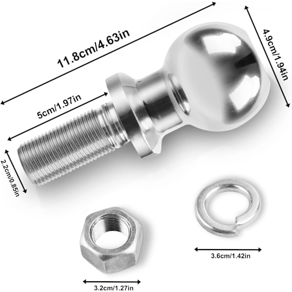 Trailer Hitch Ball 3.5 Ton Trailer Hitch Ball 50mm Trailer Hitch Hoved med Chrome Hex Møtrik til ATV UT