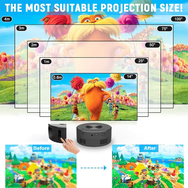 Minifilmsprojektor LED HD-projektor, Bärbar Hemmabioprojektor, 4