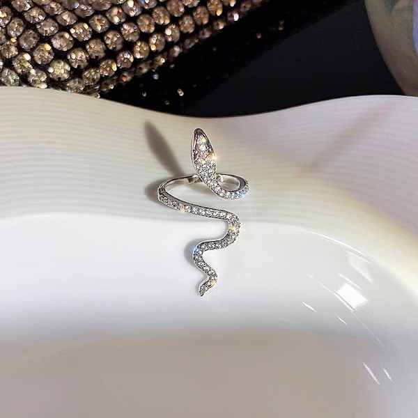 Slingrande Silverdiamant Ring, Orm, Justerbar